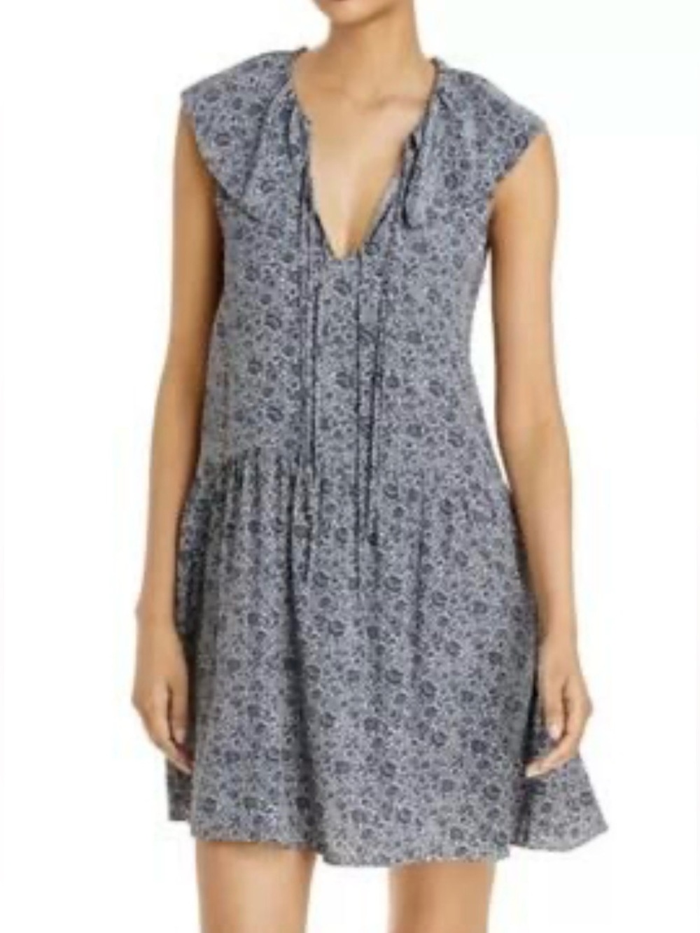 Rebecca Taylor Paisley Floral Ruffle Mini Dress Blue White L
